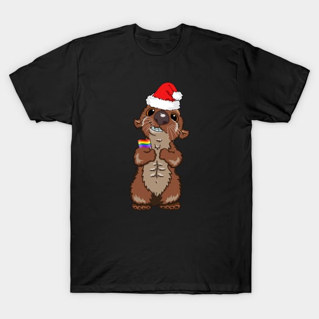Cute LGBTQ Christmas Gay Otter Fun Adorable Holiday Animal T-Shirt by egcreations